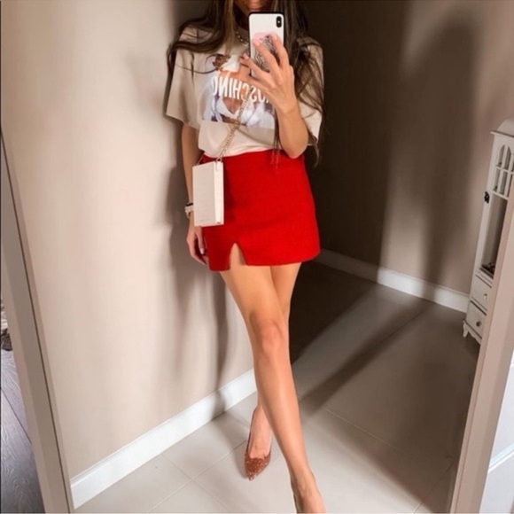 Zara Tweed Mini Skirt Red - Picture 3 of 10